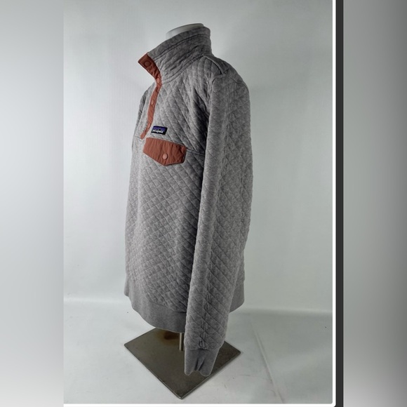 Patagonia Quilted Pullover in Light Gray with Rust Trim woman’s L - Picture 6 of 7